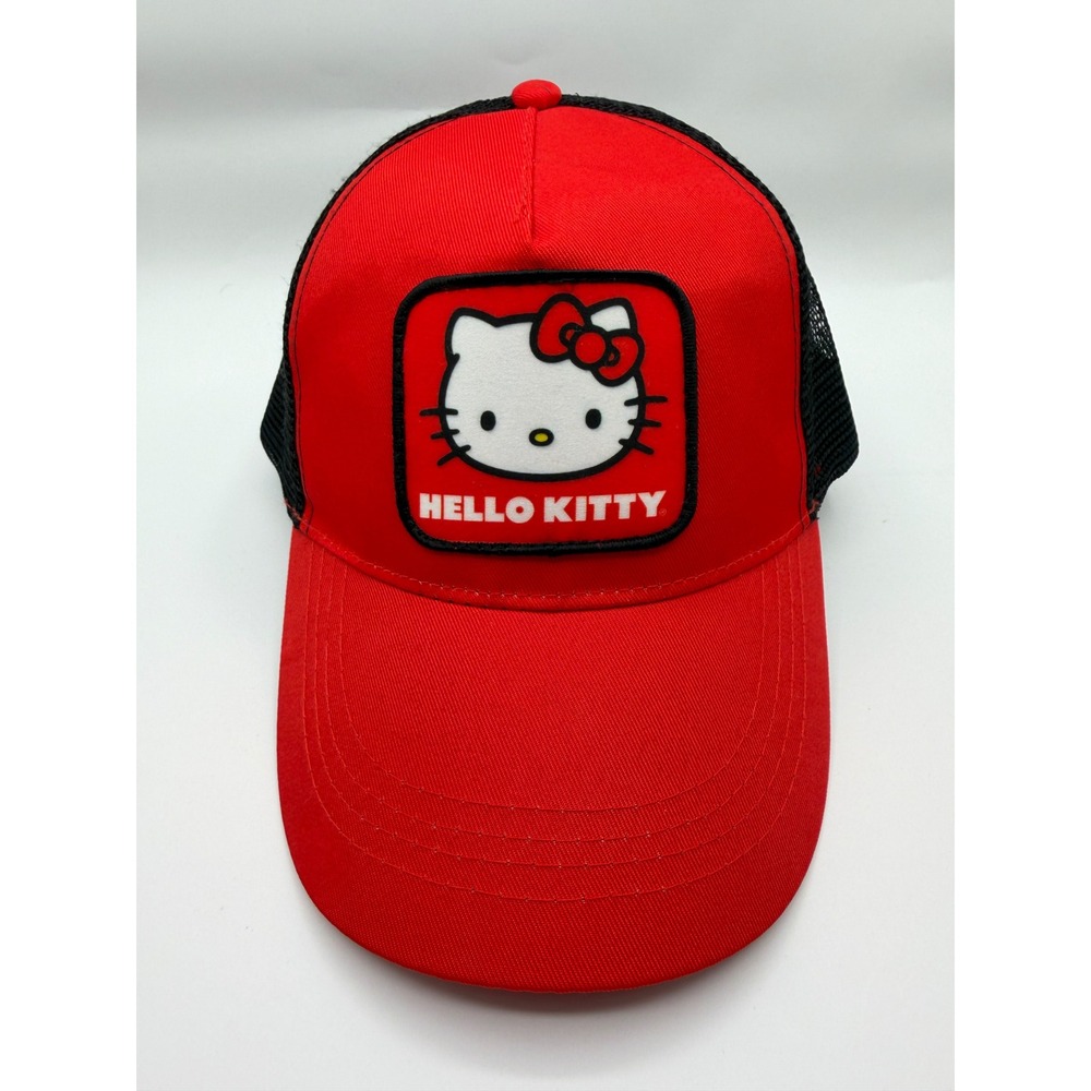 Sanrio Hello Kitty Trucker Hat Unisex OS Red‎ Black Snapback Mesh Cap NEW